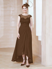 Robe en Mousseline à Encolure Illusion avec Dentelle Brun Grande Taille