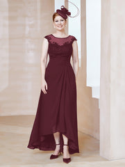 Robe en Mousseline à Encolure Illusion avec Dentelle Cabernet