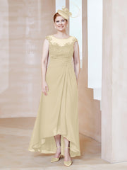 Robe en Mousseline à Encolure Illusion avec Dentelle Champagne
