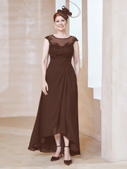Robe en Mousseline à Encolure Illusion avec Dentelle Chocolat Grande Taille