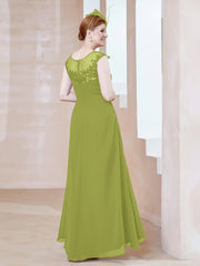 Robe en Mousseline à Encolure Illusion avec Dentelle Trèfle