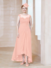 Robe en Mousseline à Encolure Illusion avec Dentelle Corail