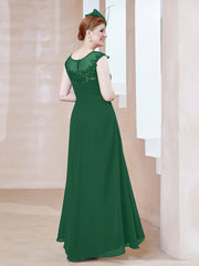 Robe en Mousseline à Encolure Illusion avec Dentelle Vert Foncé Grande Taille