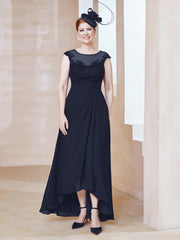 Robe en Mousseline à Encolure Illusion avec Dentelle Bleu Marine Grande Taille