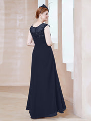 Robe en Mousseline à Encolure Illusion avec Dentelle Bleu Marine Grande Taille