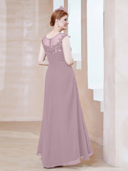 Robe en Mousseline à Encolure Illusion avec Dentelle Dusk