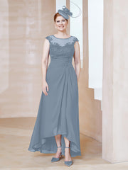 Robe en Mousseline à Encolure Illusion avec Dentelle Bleu Poudré