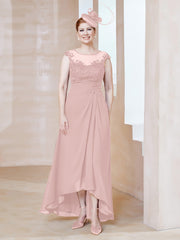 Robe en Mousseline à Encolure Illusion avec Dentelle Rose Poudré