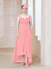 Robe en Mousseline à Encolure Illusion avec Dentelle Flamant