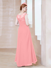 Robe en Mousseline à Encolure Illusion avec Dentelle Flamant Grande Taille