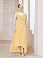 Robe en Mousseline à Encolure Illusion avec Dentelle Or