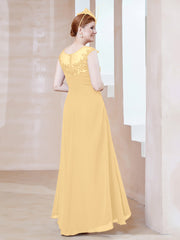 Robe en Mousseline à Encolure Illusion avec Dentelle Or Grande Taille