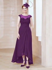 Robe en Mousseline à Encolure Illusion avec Dentelle Raisin