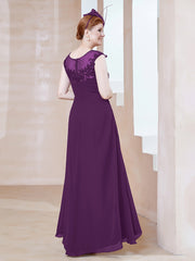 Robe en Mousseline à Encolure Illusion avec Dentelle Raisin