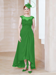Robe en Mousseline à Encolure Illusion avec Dentelle Vert