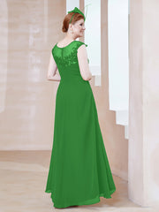 Robe en Mousseline à Encolure Illusion avec Dentelle Vert