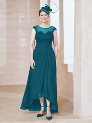 Robe en Mousseline à Encolure Illusion avec Dentelle Bleu Encre Grande Taille