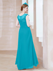 Robe en Mousseline à Encolure Illusion avec Dentelle Jade Grande Taille