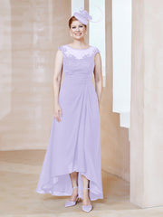 Robe en Mousseline à Encolure Illusion avec Dentelle Lilas Grande Taille