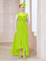 Robe en Mousseline à Encolure Illusion avec Dentelle Vert Citron