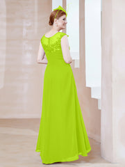 Robe en Mousseline à Encolure Illusion avec Dentelle Vert Citron Grande Taille