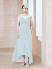 Robe en Mousseline à Encolure Illusion avec Dentelle Brume