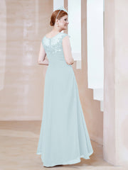 Robe en Mousseline à Encolure Illusion avec Dentelle Brume Grande Taille