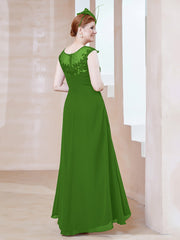 Robe en Mousseline à Encolure Illusion avec Dentelle Mousse Grande Taille