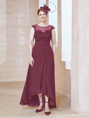 Robe en Mousseline à Encolure Illusion avec Dentelle Mûre