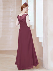 Robe en Mousseline à Encolure Illusion avec Dentelle Mûre Grande Taille