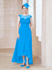 Robe en Mousseline à Encolure Illusion avec Dentelle Bleu Océan