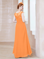 Robe en Mousseline à Encolure Illusion avec Dentelle Orange Grande Taille