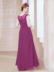 Robe en Mousseline à Encolure Illusion avec Dentelle Orchidee Grande Taille