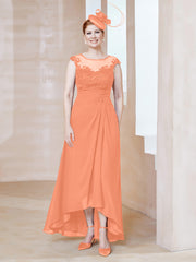 Robe en Mousseline à Encolure Illusion avec Dentelle Papaye