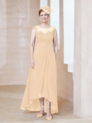 Robe en Mousseline à Encolure Illusion avec Dentelle Pêche