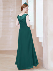 Robe en Mousseline à Encolure Illusion avec Dentelle Paon Grande Taille