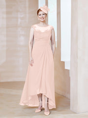 Robe en Mousseline à Encolure Illusion avec Dentelle Rose Perle Grande Taille