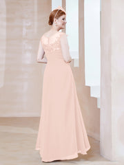 Robe en Mousseline à Encolure Illusion avec Dentelle Rose Perle Grande Taille