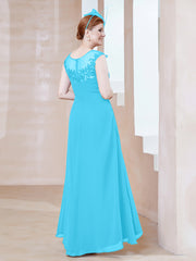 Robe en Mousseline à Encolure Illusion avec Dentelle Piscine