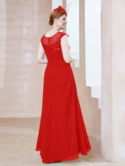 Robe en Mousseline à Encolure Illusion avec Dentelle Rouge Grande Taille