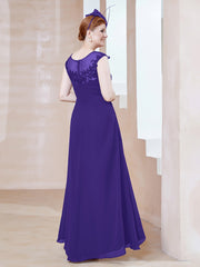Robe en Mousseline à Encolure Illusion avec Dentelle Régence Grande Taille