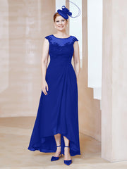 Robe en Mousseline à Encolure Illusion avec Dentelle Bleu Royale