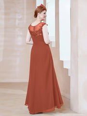 Robe en Mousseline à Encolure Illusion avec Dentelle Rouille Grande Taille