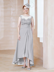 Robe en Mousseline à Encolure Illusion avec Dentelle Argent Grande Taille