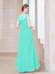Robe en Mousseline à Encolure Illusion avec Dentelle Spa Grande Taille
