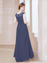 Robe en Mousseline à Encolure Illusion avec Dentelle Orageux