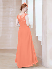 Robe en Mousseline à Encolure Illusion avec Dentelle Crépuscule