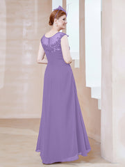 Robe en Mousseline à Encolure Illusion avec Dentelle Tahiti Grande Taille