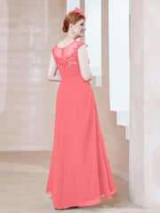 Robe en Mousseline à Encolure Illusion avec Dentelle Pastèque