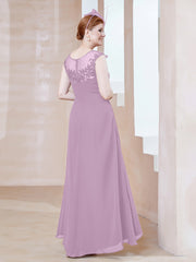 Robe en Mousseline à Encolure Illusion avec Dentelle Glycine